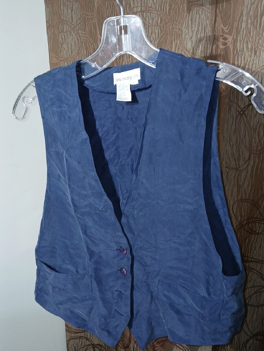 Navy Sleeveless Silk Button Vest Tank Top
